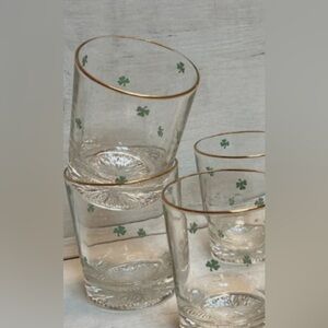 Set of 4 lucky shamrock gold rimmed bareware glasses